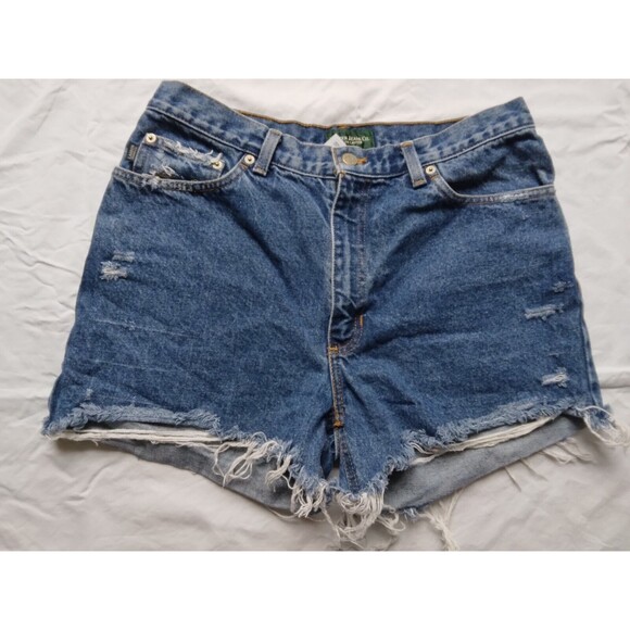 Lauren Jeans Co Jean Shorts Ralph Lauren Distressed Cutoff Blue Denim Womens 12 - Picture 2 of 7